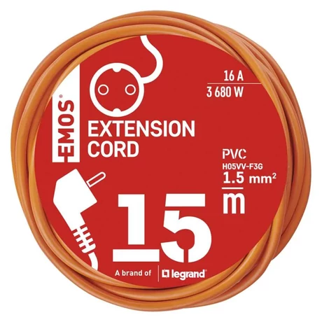 Emos lengő hosszabbító 15m 1 aljzat narancssárga PVC 250V H05VV-F3G 3x1,5 mm2 P01215R
