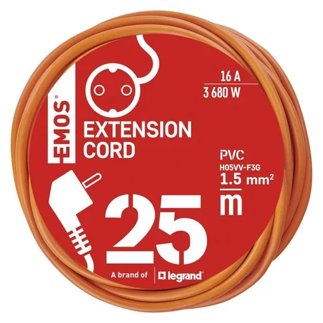Emos lengő hosszabbító 25m 1 aljzat narancssárga PVC 250V 1,5 mm2 P01225R