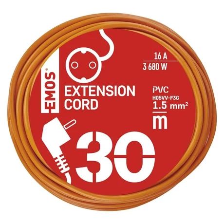 Emos lengő hosszabbító 30m 1 aljzat narancssárga H05VV-F3G PVC 250V 3X1,5 mm2 P01230R