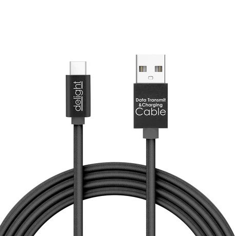 Delight szövet adatkábel fekete 1m USB Type-C 55442C-BK