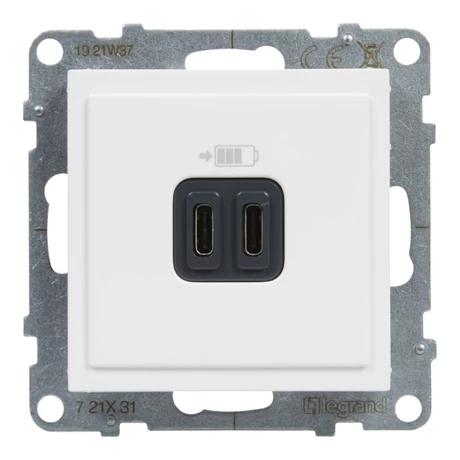 Legrand Suno fehér 2xUSB-C csatlakozóaljzat 3 A -15W keret nélkül 721131