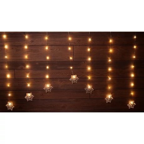 Tracon LED karácsonyi ablakdísz lánc hópehely elemes meleg fehér CHRWSF47WW