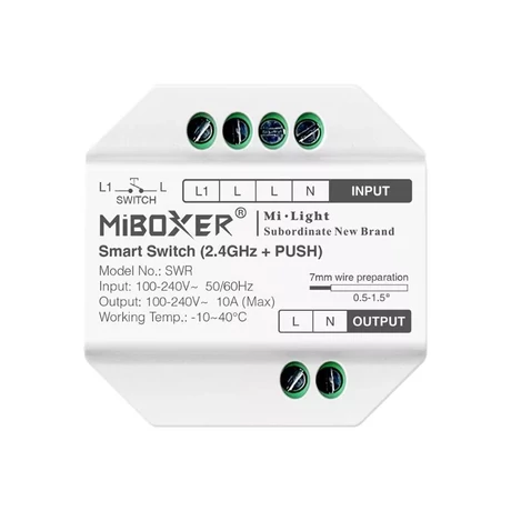 Miboxer SWR Smart Switch 230 Voltos vezetékes + RF kapcsoló relé SWR Smart Switch (2.4GHz + Push) FUTSWR