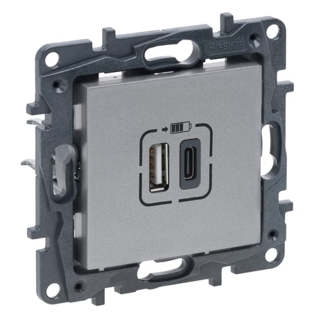 Legrand Niloé Step 2xUSB-A+C töltőaljzat 5V 3A 15W alumínium 863340