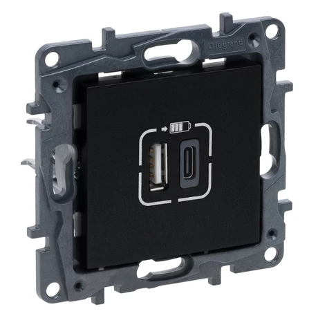 Legrand Niloé Step 2xUSB-A+C töltőaljzat 5V 3A 15W fekete 863540