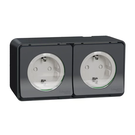Schneider Electric MUREVA Styl 2x2p+f csatlakozóaljzat biztonsági zsaluval csapófedéllel rugós komplett antracitszürke MUR36029
