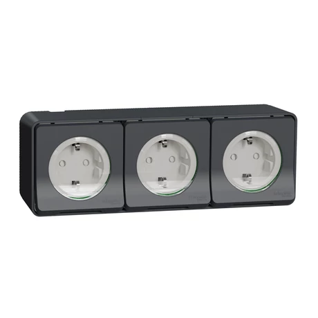 Schneider Electric MUREVA Styl 3x2p+f csatlakozóaljzat biztonsági zsaluval csapófedéllel rugós komplett antracitszürke MUR36038