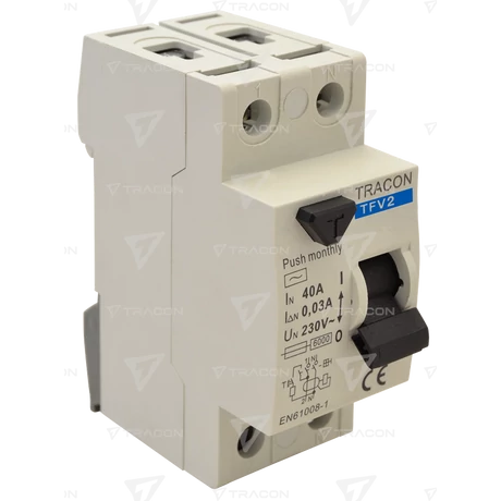 Tracon Fi relé 2P 16A 300mA érintésvédelmi relé áram védőkapcsoló TFV2-16300