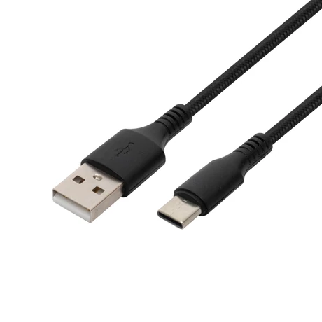 Home USBAC1 töltőkábel, USB-A / USB-C, 2.1A, 1m, szövött fekete USBAC1