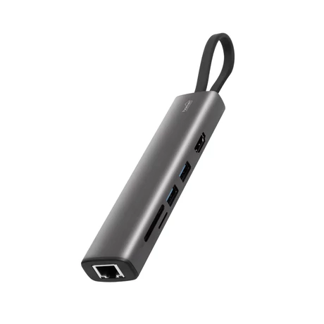 Home USBHUB7 dokkoló állomás, Gigabit RJ45, 4K HDMI HDR, egér, billentyűzet, TF/microSD, SD, 2 TB USB tároló, merevlemez, ~100 W PD, plug & play USBHUB7