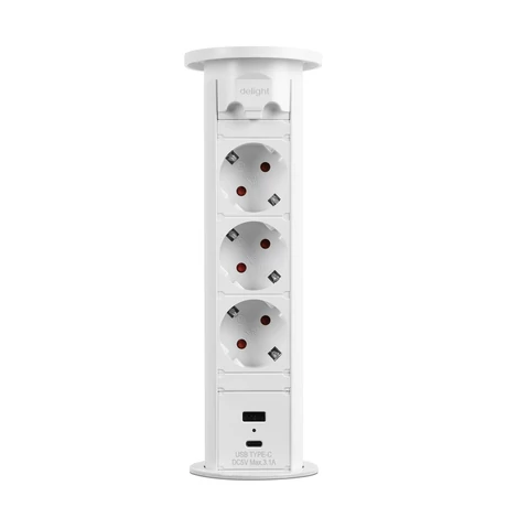Delight 3-as rejtett elosztó motoros USB aljzattal fehér 20451W