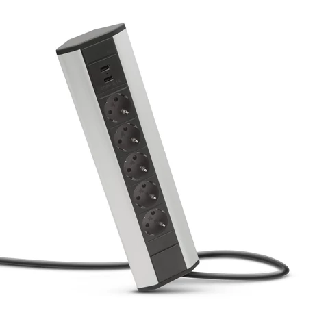Delight 5-ös sarokelosztó USB aljzattal alumínium 20485