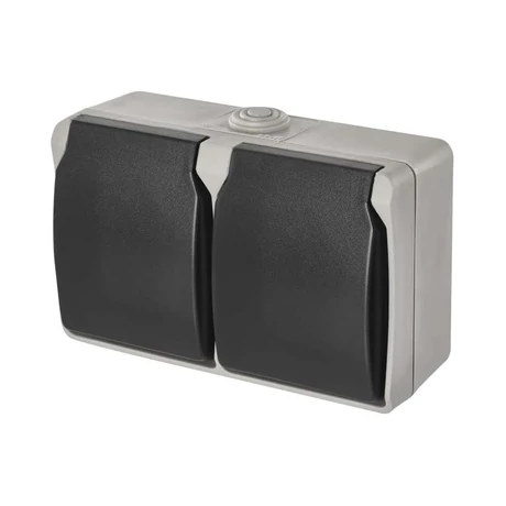 Emos falon kívüli 2x2P+F dupla dugalj szürke-fekete IP54 A1396.1