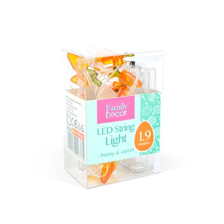 Family húsvéti dekoráció LED fényfüzér nyuszi és répa 2m 20 LED 2xAA 58923B