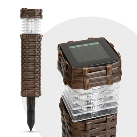 Leszúrható szolár lámpa - rattan hatású, barna - hidegfehér 7x7x28(+12)cm 11727
