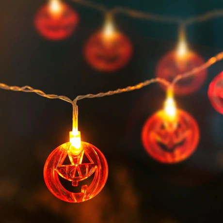 Halloween LED-es fényfüzér tök 10 LED 2xAA 1,35m 56533A