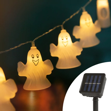 Halloween LED-es szolár fényfüzér szellem 10 LED 1,1m melegfehér 58222B