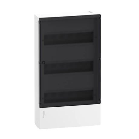MINI PRAGMA Kiselosztó, átlátszó ajtó, falon kívüli, 3x12 modul, PEN sín, fehér