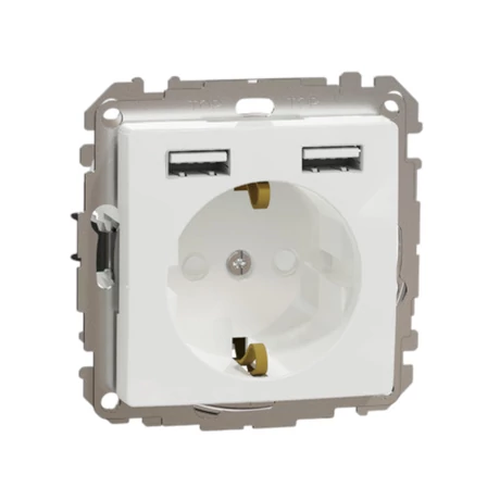 Schneider Sedna Design 2P+F dugalj gyermekvédelemmel kettős USB töltővel 16A/2.4A fehér SDD111052