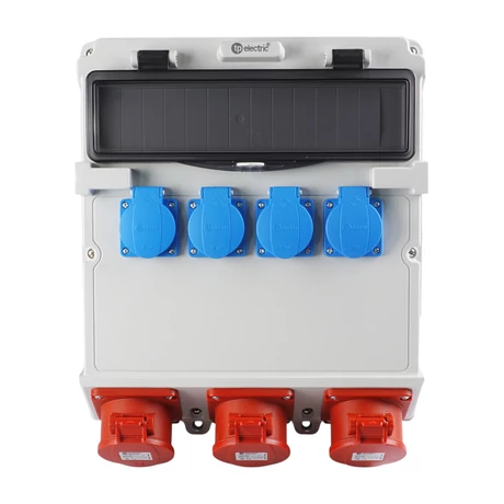 TP Electric ipari csatlakozó doboz szerelt 300x340mm 4x 1P 16A + 1x 5P 16A + 2x 5P 32A 14 modul IP44 3600-400-5172