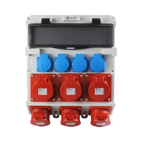 TP Electric ipari csatlakozó doboz szerelt 300x340mm 4x 2P+F + 3x 5P 16A + 3x 5P 16A 14 modul IP44 3620-400-0506