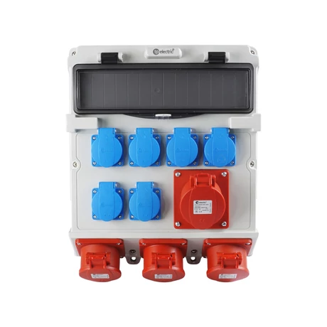 TP Electric ipari csatlakozó doboz szerelt 300x340mm 6x 2P+F + 3x 5P 32A + 1x 5P 16A 14 modul IP44 3630-400-7153