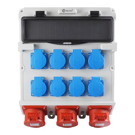 TP Electric ipari csatlakozó doboz szerelt 300x340mm 8x 2P+F + 2x 5P 16A + 1x 5P 32A 14 modul IP44 3610-800-5271
