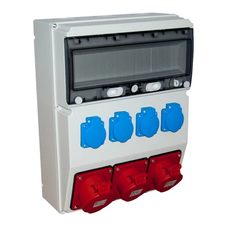 TP Electric ipari csatlakozó doboz szerelt 300x400mm 2x 5P 16A + 1x 5P 32A + 4x 2P+F gyorscsatlakozós aljzatokk IP54 3360-400-5271HH