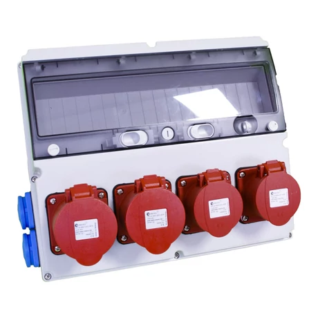 TP Electric ipari csatlakozó doboz szerelt 360×300mm 2x 5P 16A + 2x 5P 32A + 4x 1P 16A 18 modul IP44 3323-022-5272