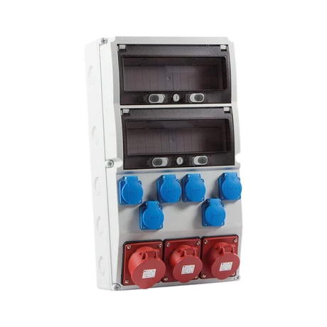 TP Electric Ipari doboz szerelt 2x 5P 16A + 5P 32A + 6x 2P+F 2x13 modul ablak 300x540 3321-600-5271