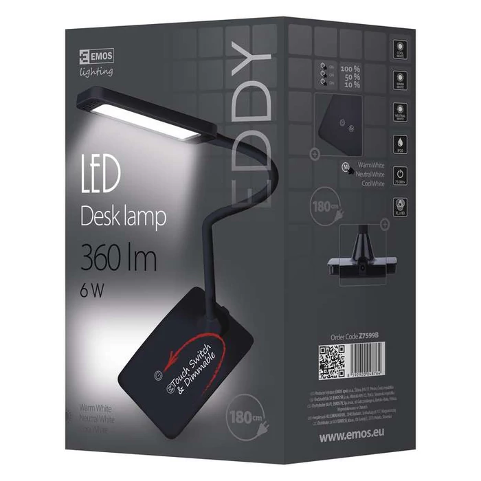 EMOS LED 6W 360 Lm 3000/4500/6800K asztali lámpatest EDDY fekete Z7599B