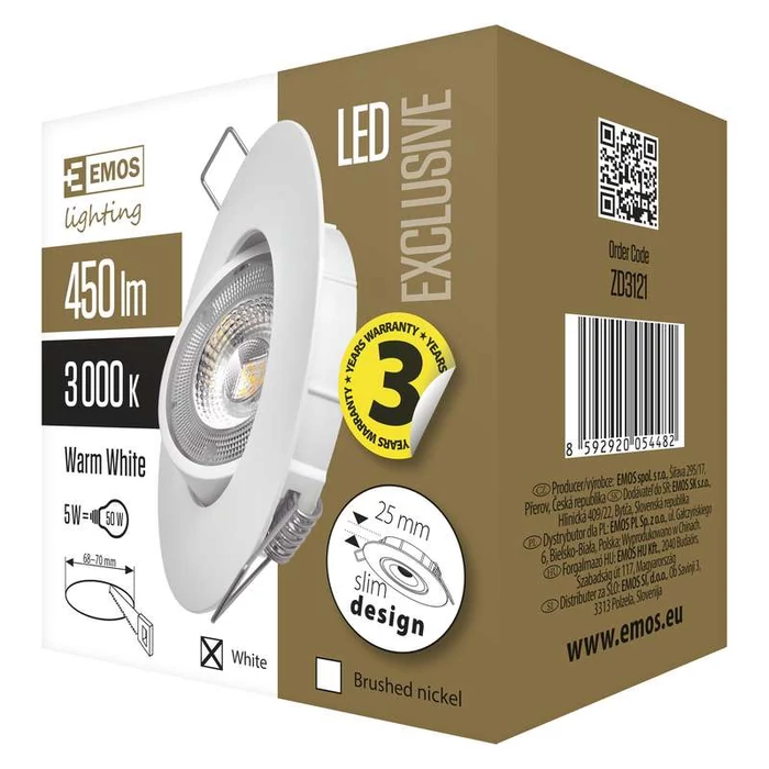 EMOS LED Spotlámpa 5W meleg fehér álmennyezetbe építhető 3év garancia ZD3121