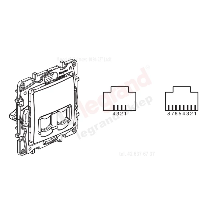 Legrand Niloé Rj45+Rj11 (utp+telefon) csatlakozó aljzat köröm nélkül fehér 764570