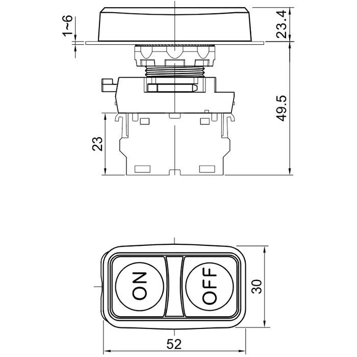 Tracon Kettős BE-KI nyomógomb zöld+piros 1×NO+1×NC 5A/230V AC-15 IP65