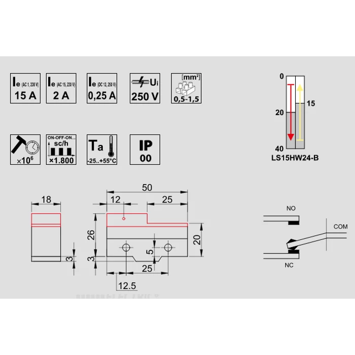 Tracon végálláskapcsoló 1xCO 15A/250V AC IP00 110mm rugószáras helyzetkapcsoló