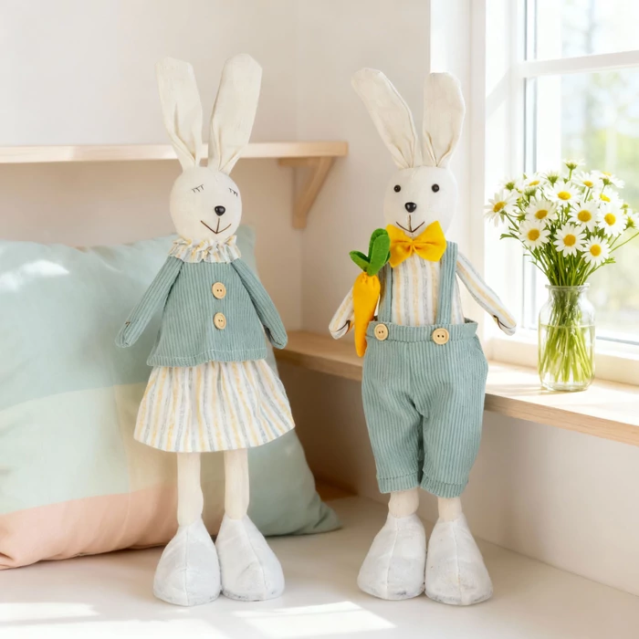 Textil tavaszi dekoráció nyuszi 50x17x8 cm - 2 féle 11580