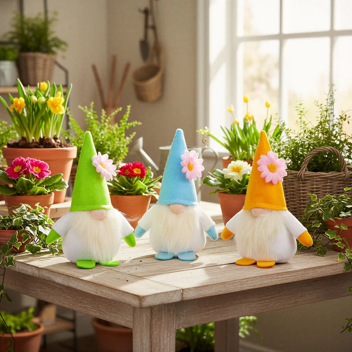 Textil tavaszi dekoráció manó 15 cm 3 féle 11586