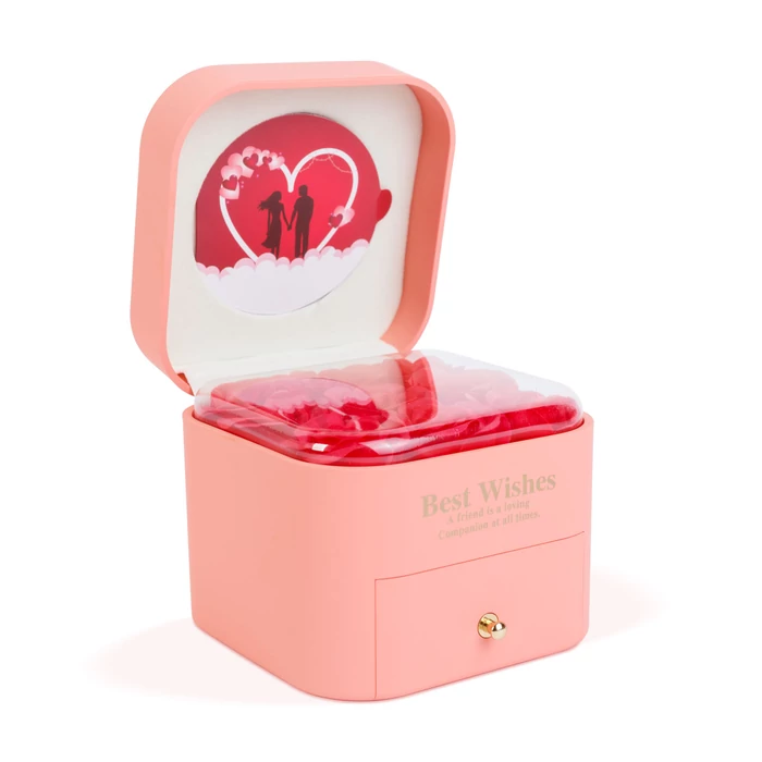  Műrózsa díszdobozban nyaklánccal 11x11x9,5 cm rózsaszín DA01200