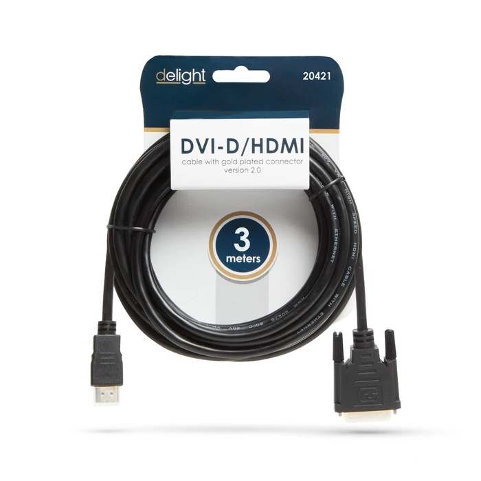 Delight HDMI dugó-dual link DVI (24+1) dugó 3m kábel 20381