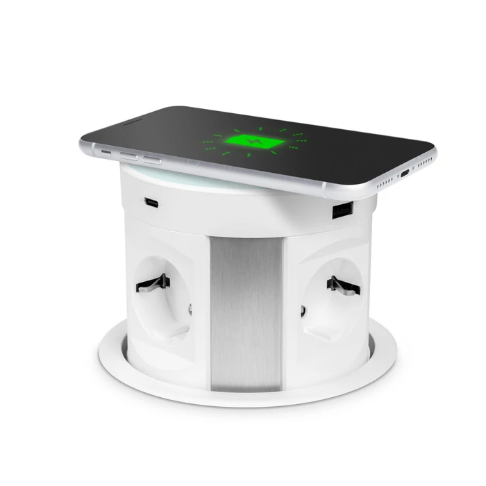 Delight Rejtett beépíthető elosztó süllyeszthető 4-es + vezeték nélküli töltés + 2xUSB + 2xType-C fehér 20434WH
