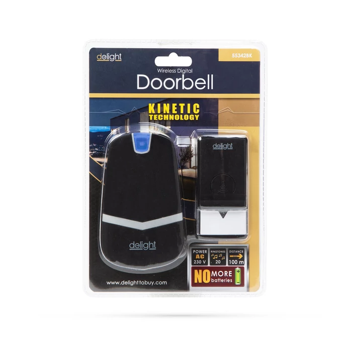 Delight vezeték nélküli csengő fekete 1 beltéri egység kinetic szerkezet IP44 55342BK