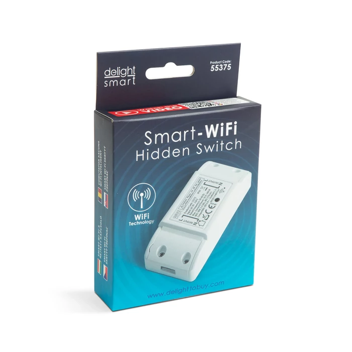 Delight Smart Wi-Fi-s rejtett kapcsoló 90-250V, 16A  Amazon Alexa, Google Home, IFTTT kompatibilitás 55375