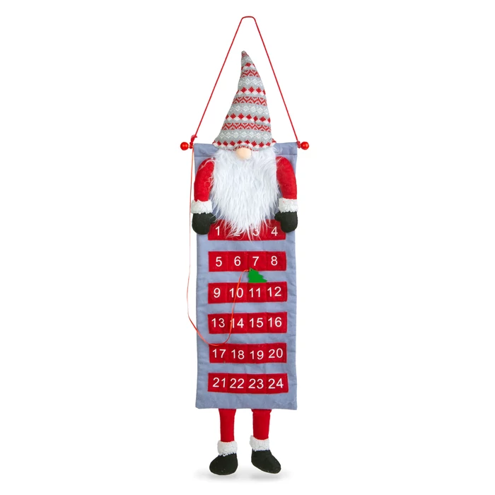 Fali adventi naptár kalendárium 3D skandináv manóval textil 100 x 28 cm 58964