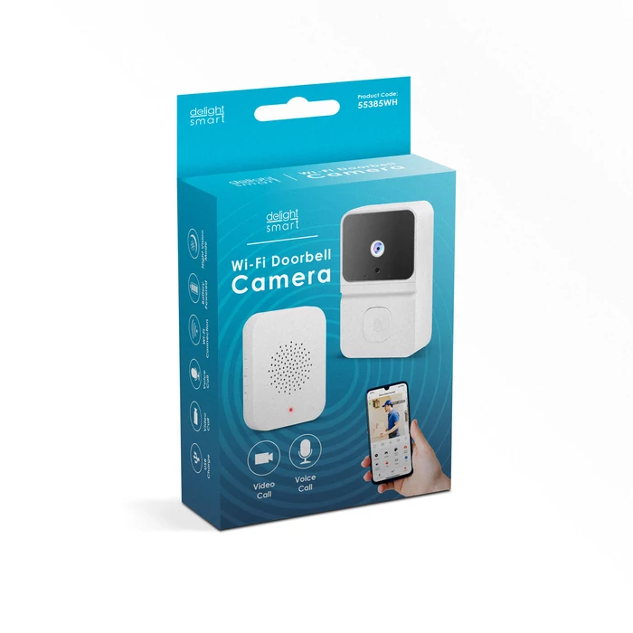 Smart videó kaputelefon csengő szett Wi-Fi-s, akkumulátoros HD fehér 55385WH