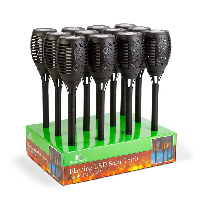 Garden of Eden LED-es szolár lámpa leszúrható lángeffekt 12 sárga LED műanyag fekete 10x58 cm 11262C
