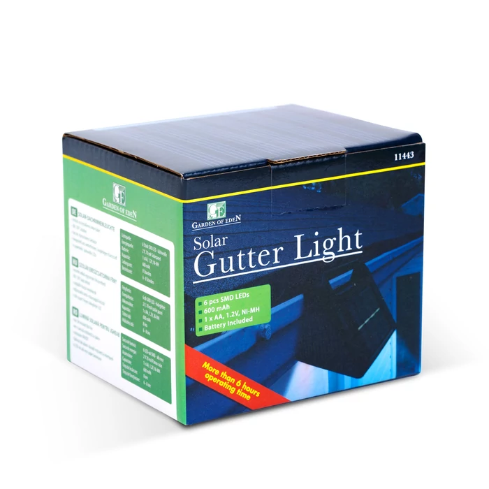 Garden of eden Szolár ereszcsatorna fény 6 hidegfehér SMD LED fekete 11443