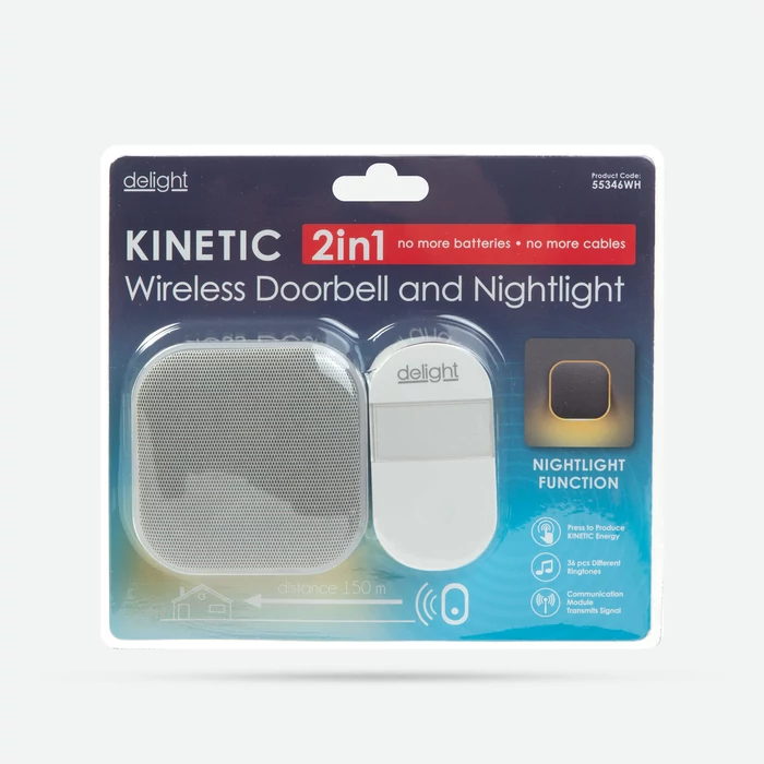 Delight Csengő 2 az 1 ben vezetéknélküli csengő és éjjelifény Kinetic 55346WH