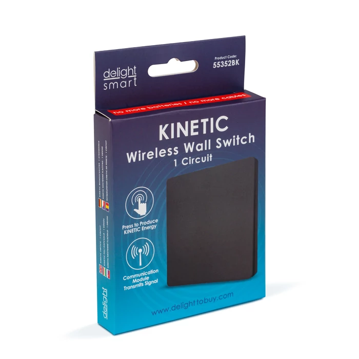 Delight Smart Kinetic fali kapcsoló 433 Mhz 1 körös IP20 fekete  55352BK