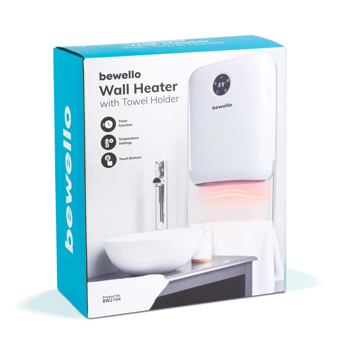 Bewello Fali hősugárzó törölközőtartóval 800/2000W 240V fehér BW2104