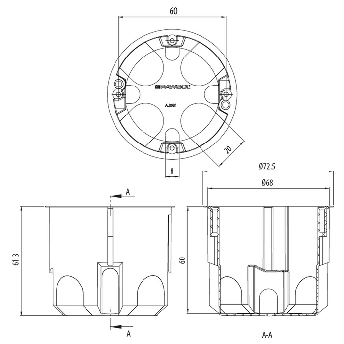 Gao Szerelvénydoboz, gipszkartonhoz 60mm mély membránnal 18368